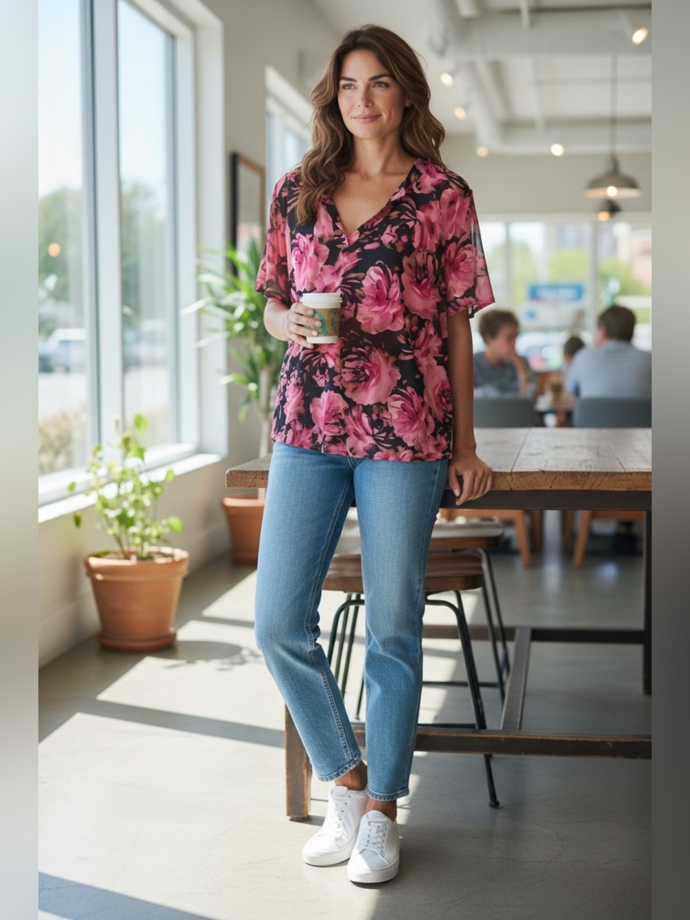 Sew In Love Pink Floral V-Neck Blouse